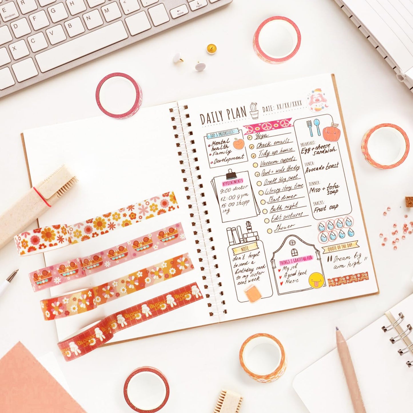 12 Rolls Washi Tape Set, Retro Boho Flower Butterfly Masking Tapes, Doodle Hand-Drawn Decorative Adhesive Tapes for Painters, Planners, Scrapbook, school Supplies, DIY Art Crafts, Gift Wrapping 16.4Ft