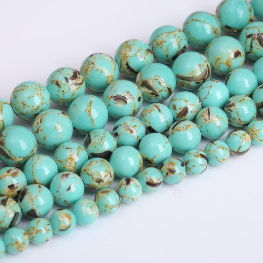 6mm 63pcs Turquoise Beads with Mother of Pearl Blue Howlite Shell Turquoises Stone Round Beads for Jewelry Making Bracelet
