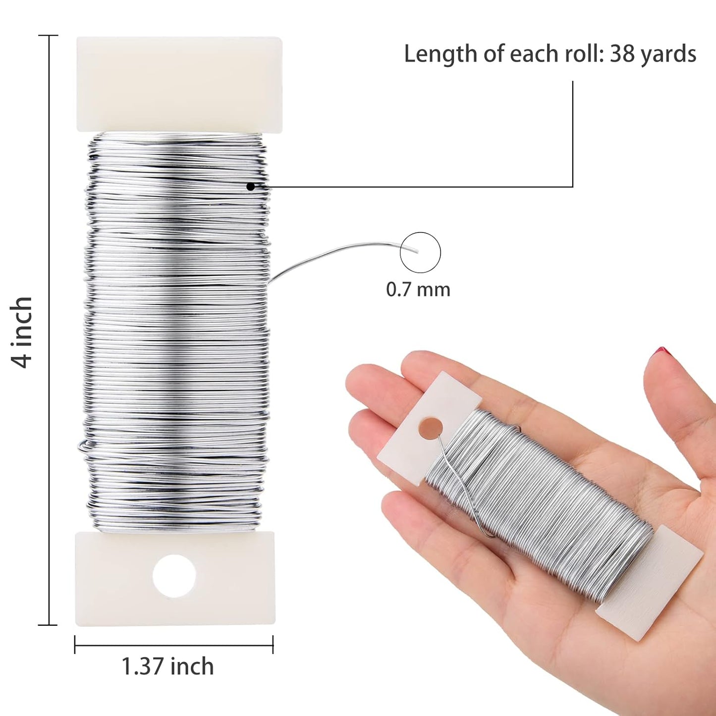 Hapeper 22 Gauge Floral Flexible Wire for Christmas Wreath Tree, Flower Arrangements, 3 Pack 114 Yards (Silver)