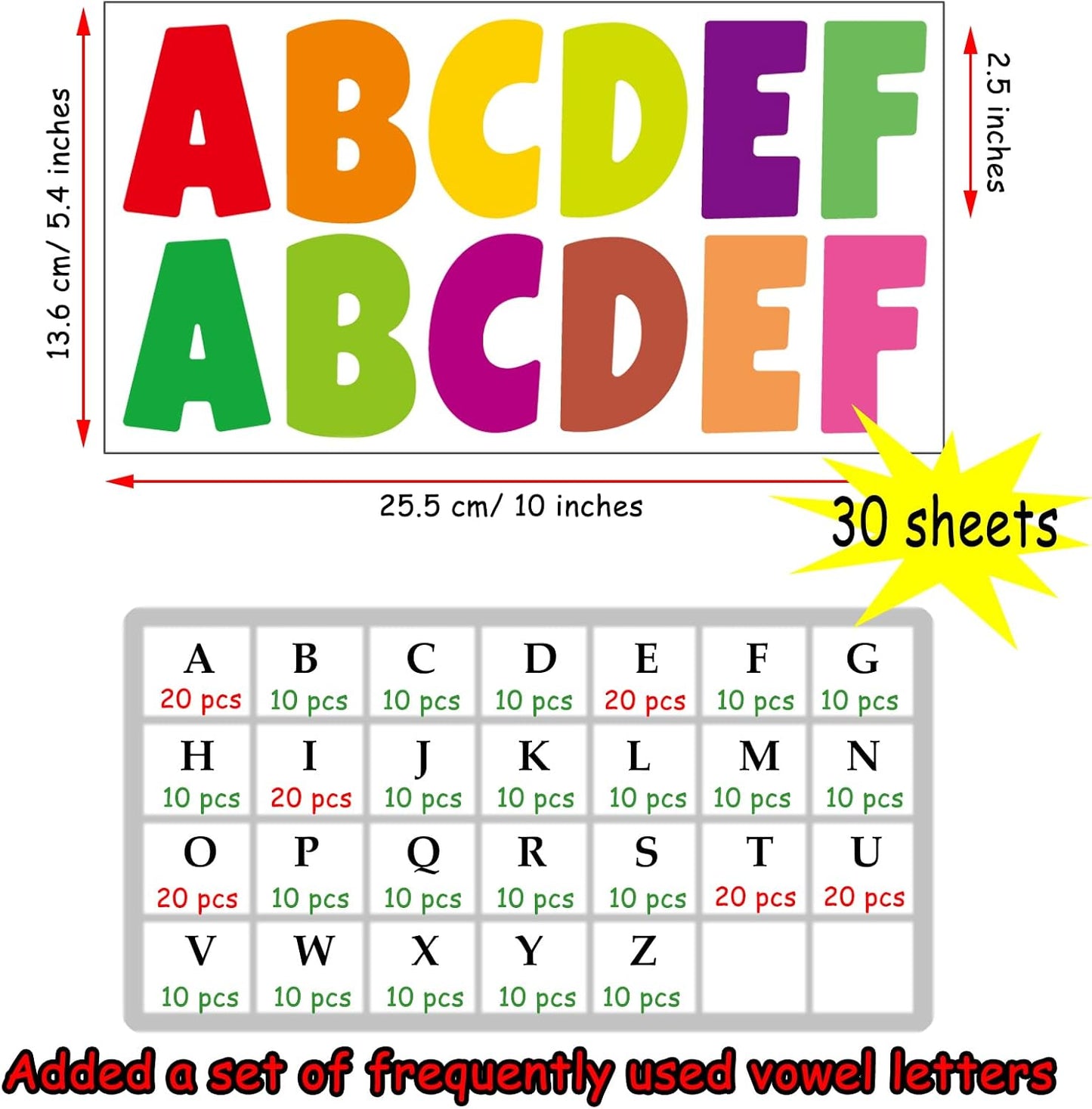 Bemeol 360 Pcs 30 Sheets Bulletin Board Letters 2.5 Inches Alphabet Stickers Self Adhesive Stick on Letters for Poster Board Classroom School Home Decor(Colorful)