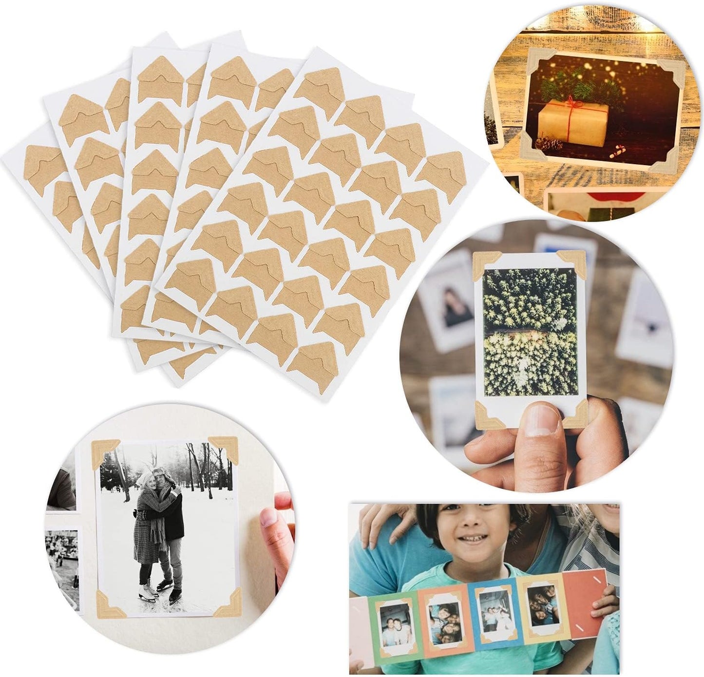 DERAYEE 12 Sheets/288 PCS Photo Corner Stickers, Self-Adhesive Photo Mounting Corners for Scrapbooking Photo Album Diary DIY Craft Paper