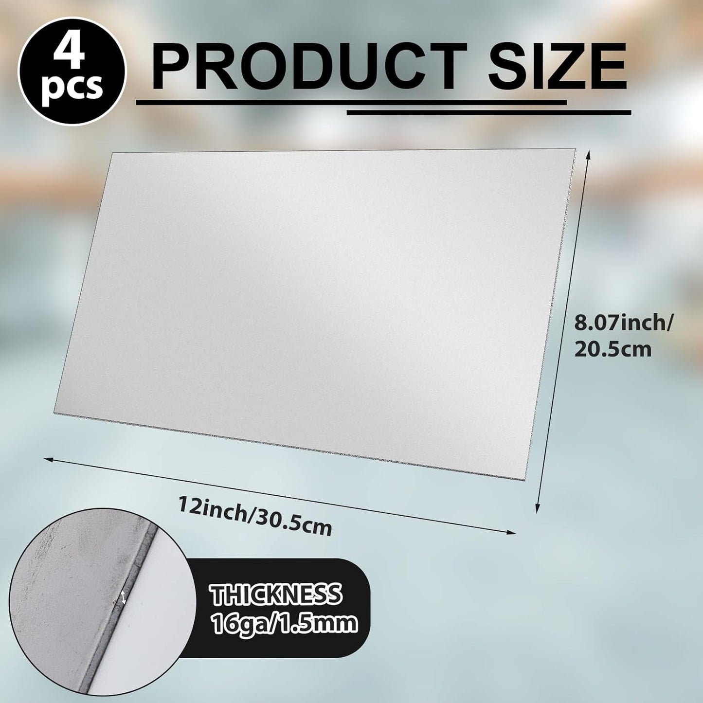 4 Pcs 12 x 8 in Mild Steel Sheet Metal Cold Rolled 16 Gauge 0.06 in (1.5mm) Thick Weldable Metal Carbon Plate Square Panels for Outside Industrial DIY Use Projects Weld Accessories