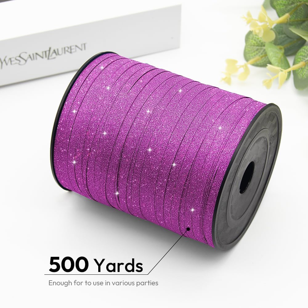KMER LIFE Purple Glitter Curling Ribbon, 1/5" Wide x 500 Yards Christmas Curling Ribbons for Gift Wrapping, Party Decoration, Balloon String, Crafting, Balloon Ribbons for Florist Flower (1 Roll)