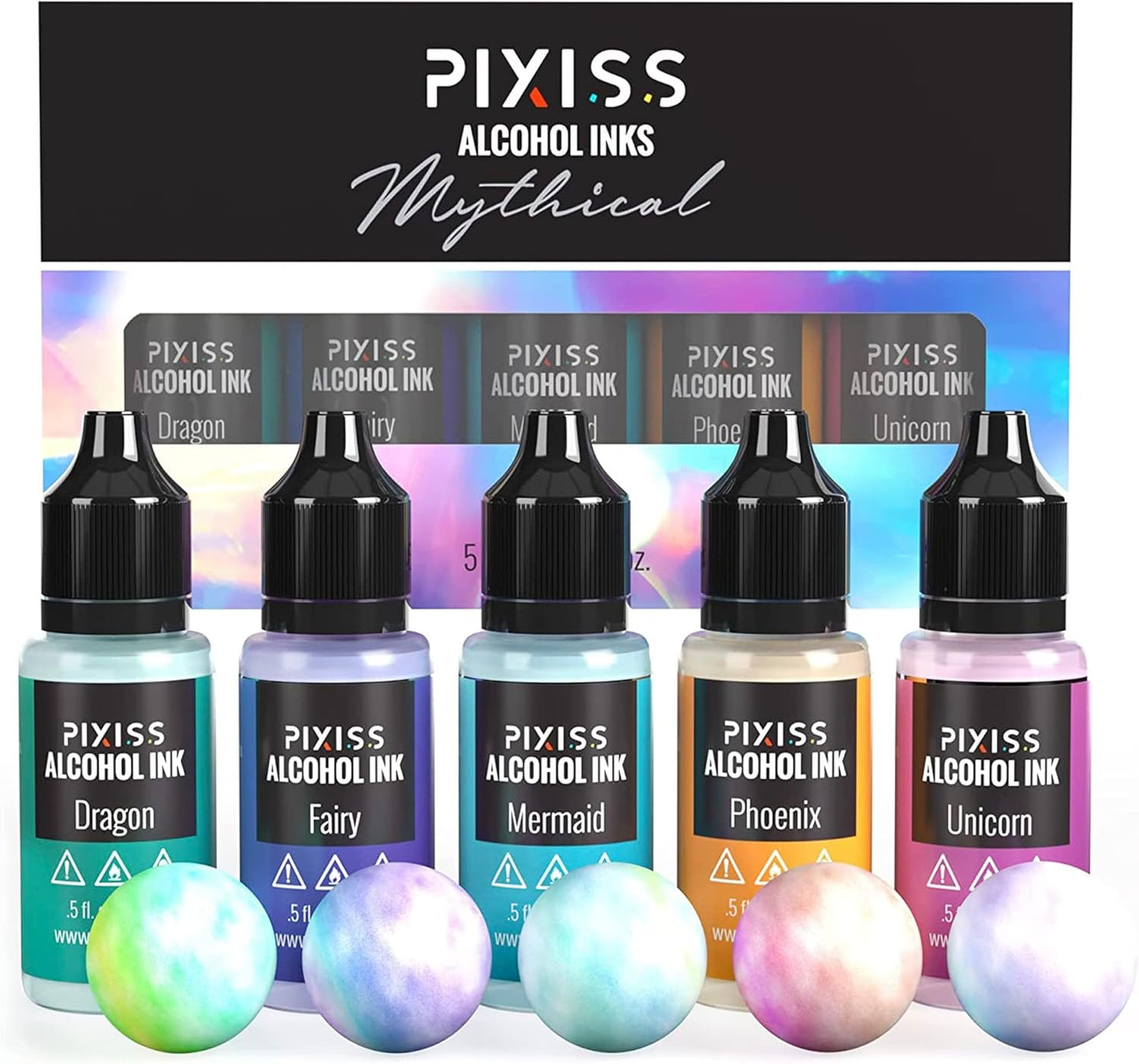 Pixiss Iridescent Color Changing Alcohol Ink Set - 5 Shades of Alcohol Ink for Epoxy Resin Supplies, Yupo Paper, Tumblers, Coasters - Resin Colorant for Epoxy Resin and Resin Art Supplies