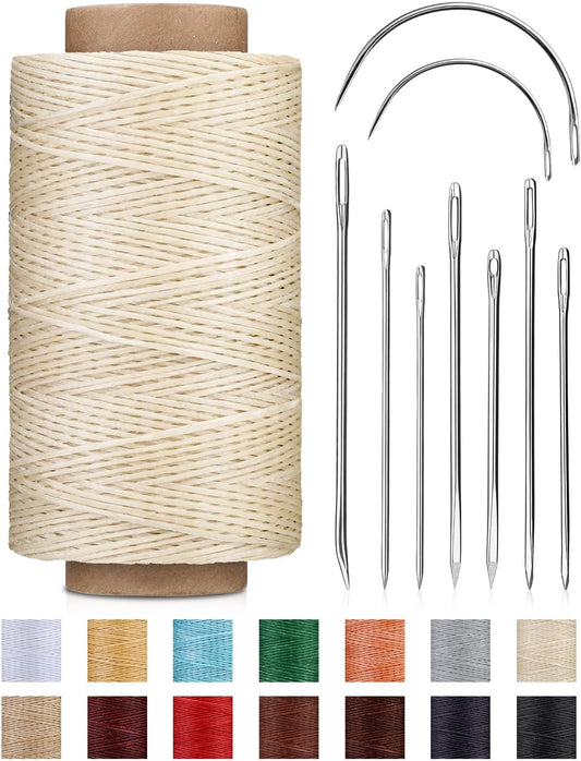 218 Yards Upholstery Thread, Heavy Duty Waxed Thread for Hand Sewing, Sewing Kit with 9 Upholstery Needles for Hand Stitching Bookbinding Repair Canvas