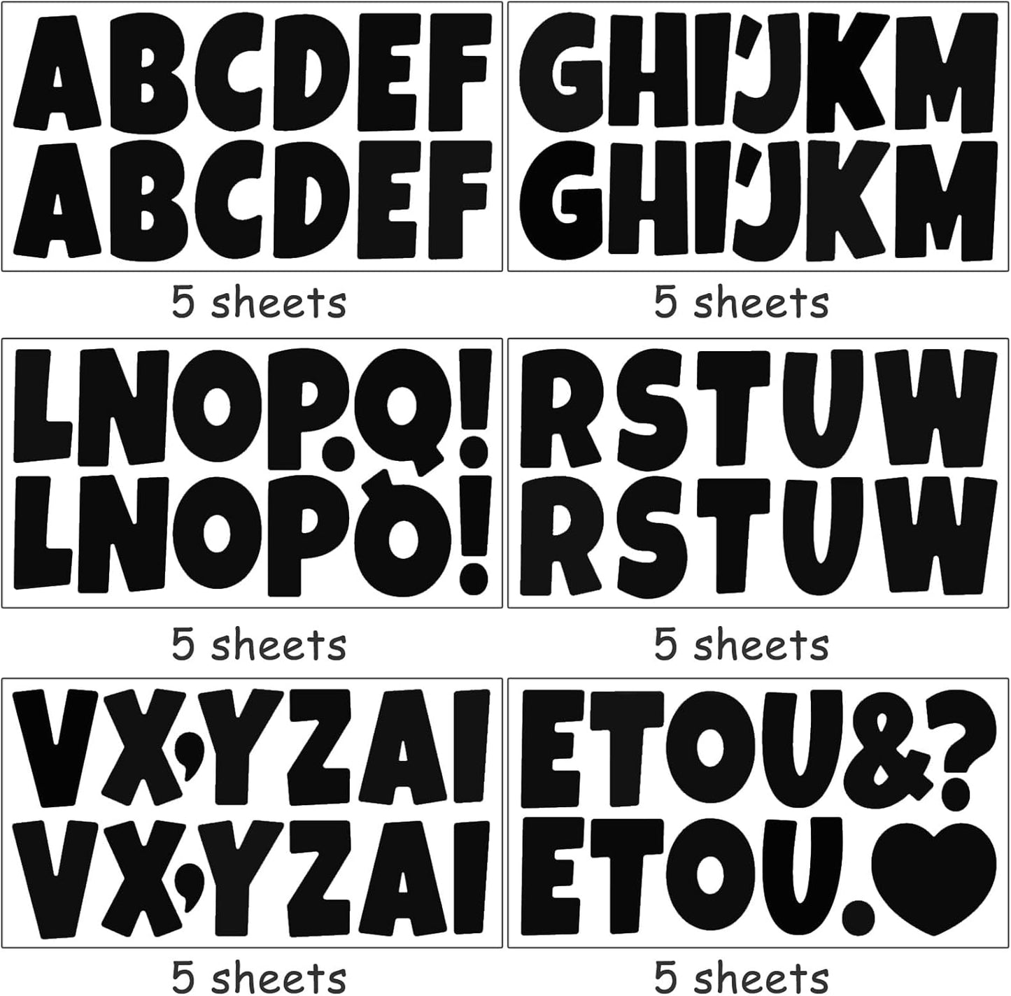 Bemeol 360 Pcs 30 Sheets Bulletin Board Letters 2.5 Inches Alphabet Stickers Self Adhesive Stick on Letters for Poster Board Classroom School Home Decor(Black)