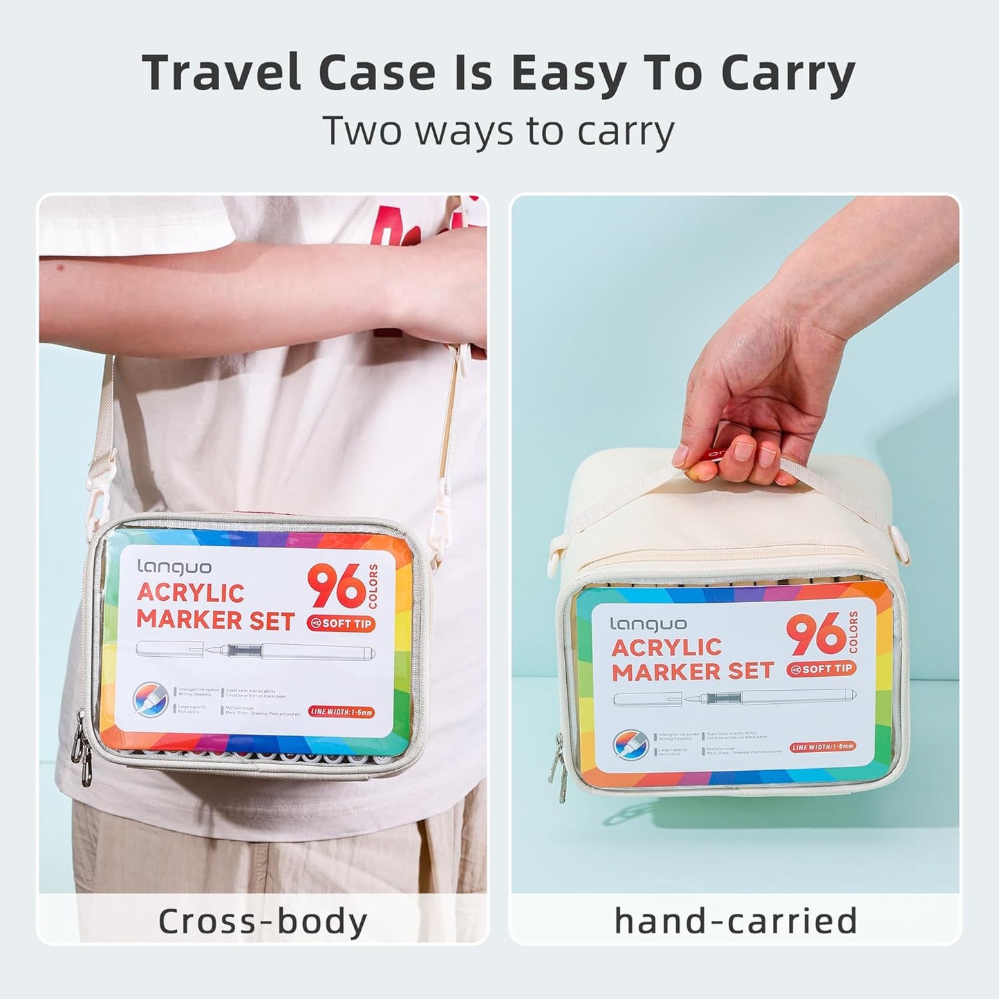 96 Colors Acrylic Paint Markers, Soft Brush Tip Marker Pens Set with Marker Bag, Acrylic Paint Pens for Fabric, Wood, Stone, Canvas, Glass, Egg, Rock Painting, DIY Crafts and Art Supplies