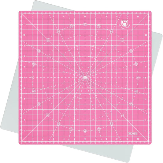 Headley Tools 12"x12" Rotating Cutting Mat, Self Healing Mat with 360-Degree Rotation & Anti-Slip Base, Sewing Board Cutting Mat Perfect for Fabric Quilting Leather Hobby Project，Pink