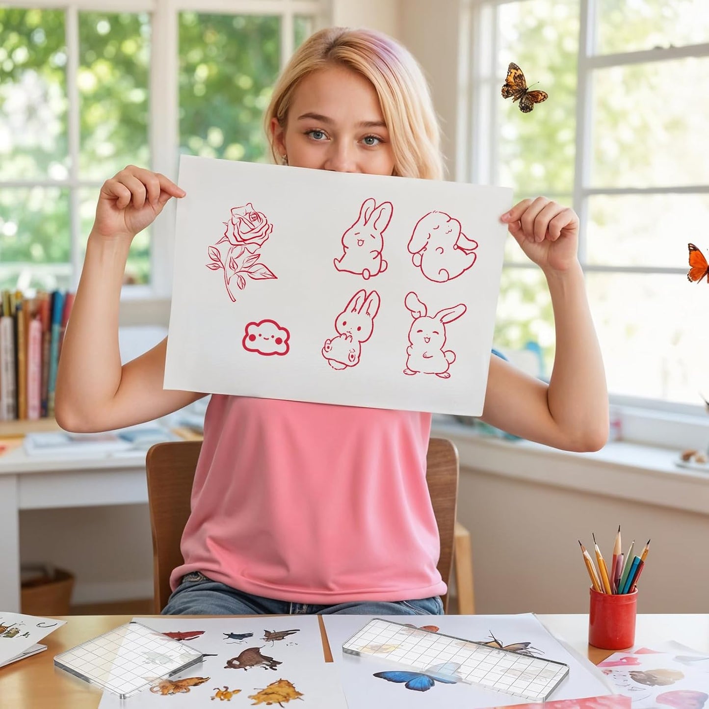 6 Pcs Acrylic Stamping Block Square Clear Stamping Block Tools with Grid Lines Acrylic Blocks Insert Decorative Stamp Blocks Essential Stampings Tool for Scrapbooking Crafts Making DIY Craft