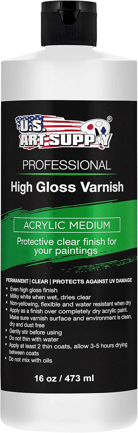 U.S. Art Supply 16 oz High Gloss Varnish for Acrylic Paintings - Clear Protective Finish with UV Protection