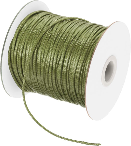 MECCANIXITY Waxed Cord 2mm Waxed Polyester Cord 98 Yard Wax String for Bracelet Making, Necklaces, Beading, Jewelry Making and DIY Crafts(Army Green)