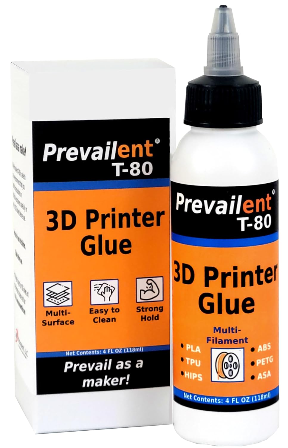 3D Printer Glue – Strong 3D Printer Adhesive for PLA, PETG, ABS, TPU & More, Bed Adhesive for Multiple Build Plates, Reduces Warping, Easy Release, 4 fl oz (118ml) - Prevailent T-80