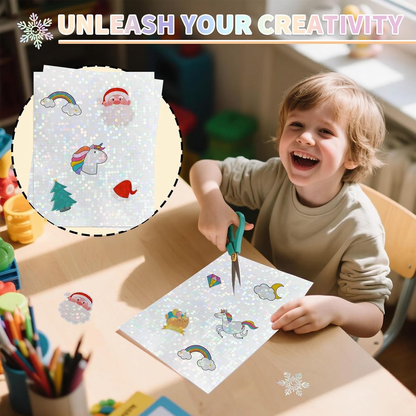 20 Sheets Holographic Sticker Paper,8.5x11 Inch Clear Printable Vinyl Sticker Papers,Self-Adhesive Waterproof for Inkjet/Laser Printer（Clear Dots）