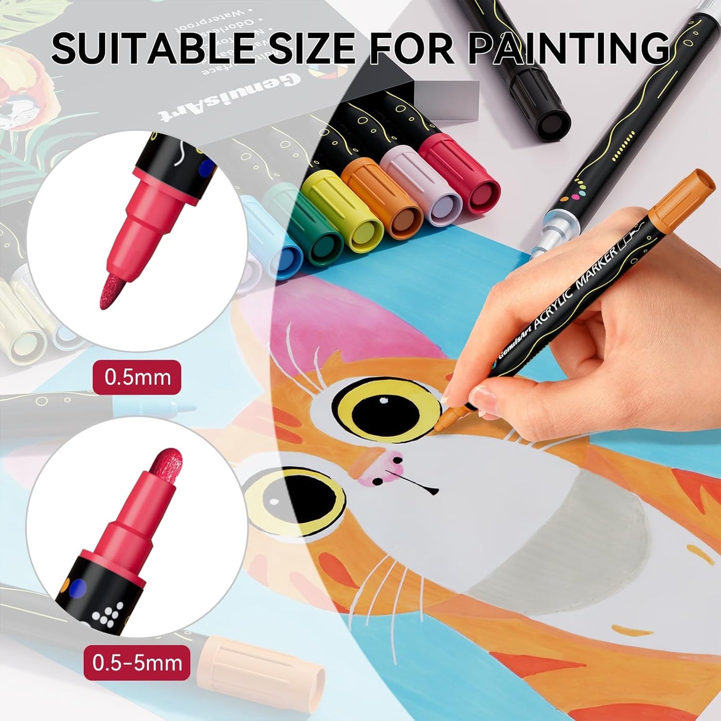 12 Colors Acrylic Paint Pens, Acrylic Paint Markers Dual Tip, with Dot Tip and Fine Tip, Acrylic Markers for Rock Painting, Wood, Canvas, Fabric, Paper, DIY Crafts Making Art Supplies (12)