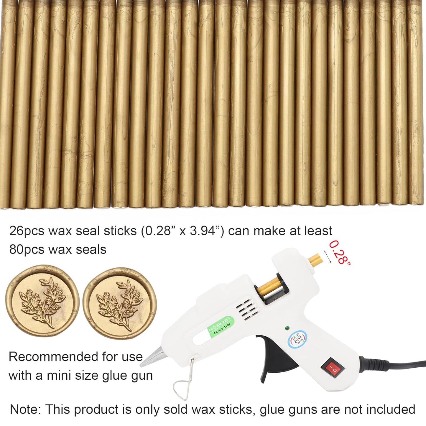 Antique Gold Wax Seal Sticks 26pcs, Andotopee Glue Gun Wax Seal Sticks for Wax Seal Stamp, Premium Sealing Wax for Envelope Letter Seal Wedding Invation Craft Adhesive, Great Gift Ideas (Mini Size)