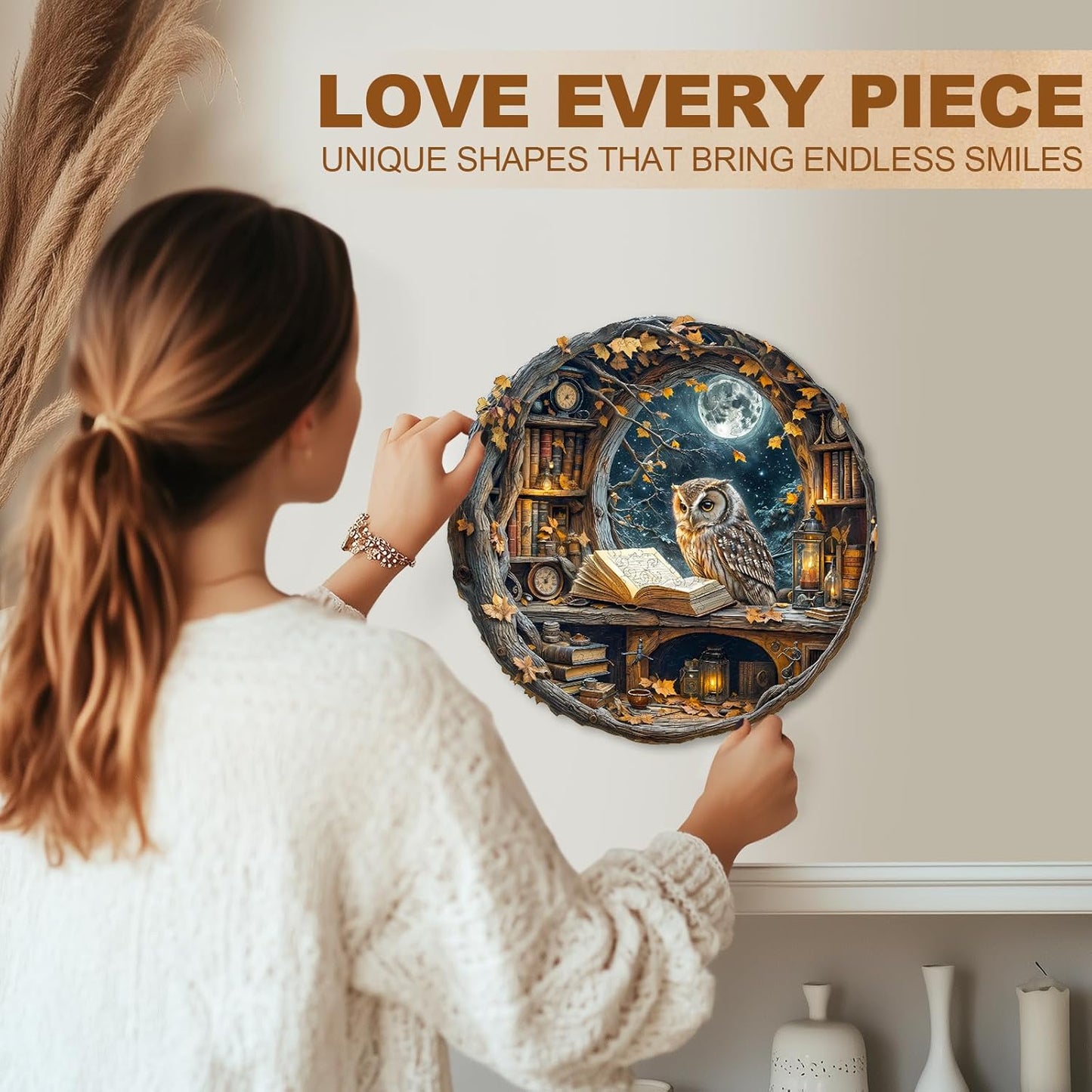 Wooden Puzzles for Adults, Moonlit Owl Puzzles, Wood Adult Puzzle, Birthday Gifts for Puzzle Lover (L-13.4 * 13.4 in 270pcs)