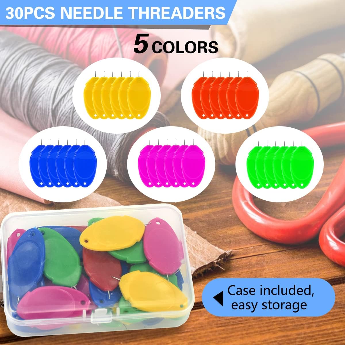 30 Pcs Needle Threaders for Hand Sewing, Plastic Needle Threader Tool for Sewing Needles, Needle Threader for Sewing Crafting, Sewing Machine, DIY, Embroidery, Knitting Craft with Clear Box, 5 Colors