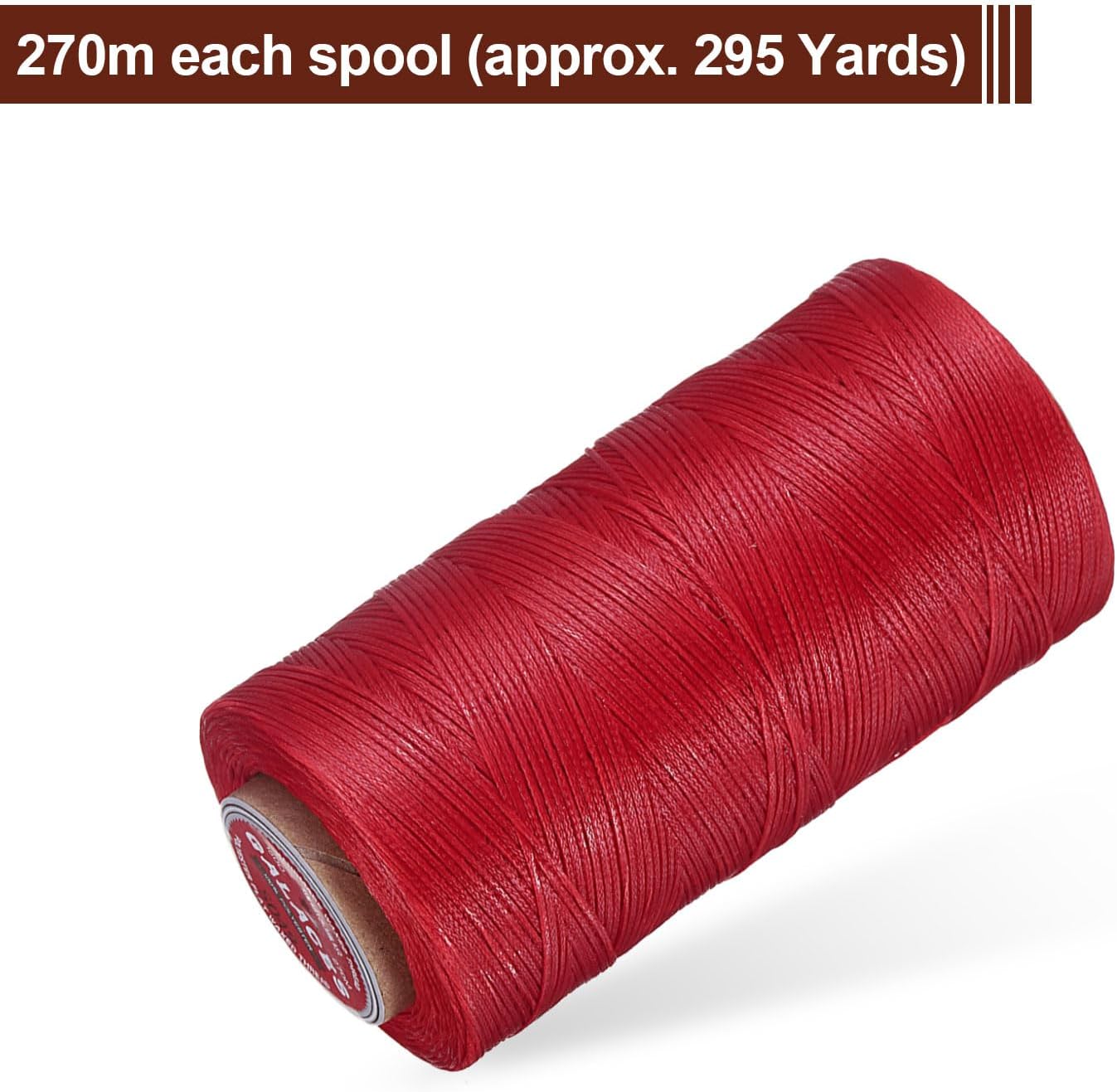 uxcell Flat Leather Sewing Waxed Thread, 270m / 295 Yards Polyester Wax String, 150D Wax Stitching Cord for Leather Crafts, Bookbinding, Bracelets Braided, Red