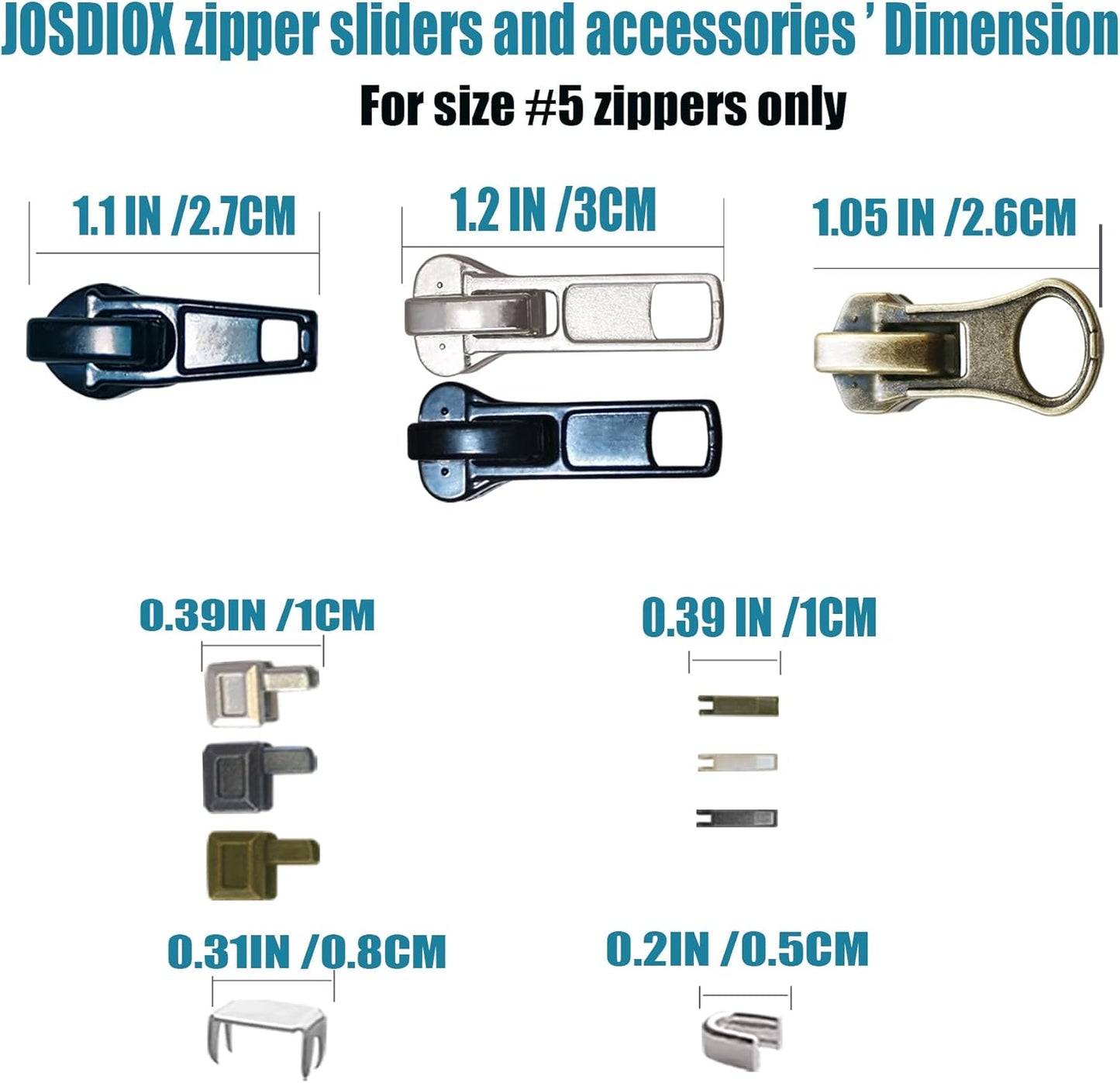 Zipper Repair Kit 39 Pcs, #5 Sliders with Pull, Metal Zippers Retainer Box,Insertion Pin 6 Sets, Replacement Zip Bottom/Top Stop, Metal, Plastic, Nylon Coil Zippers Head FIx on Jaceket