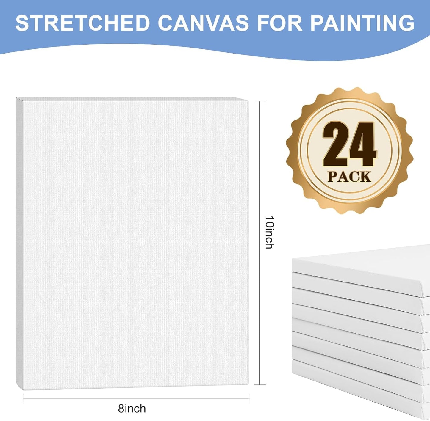 FUMILE 8x10 Canvas for Painting Stretched, 24 Pack Canvases for Painting-5/8 in Profile Primed White Blank Painting Canvas Value Pack for Oil & Acrylic Paint