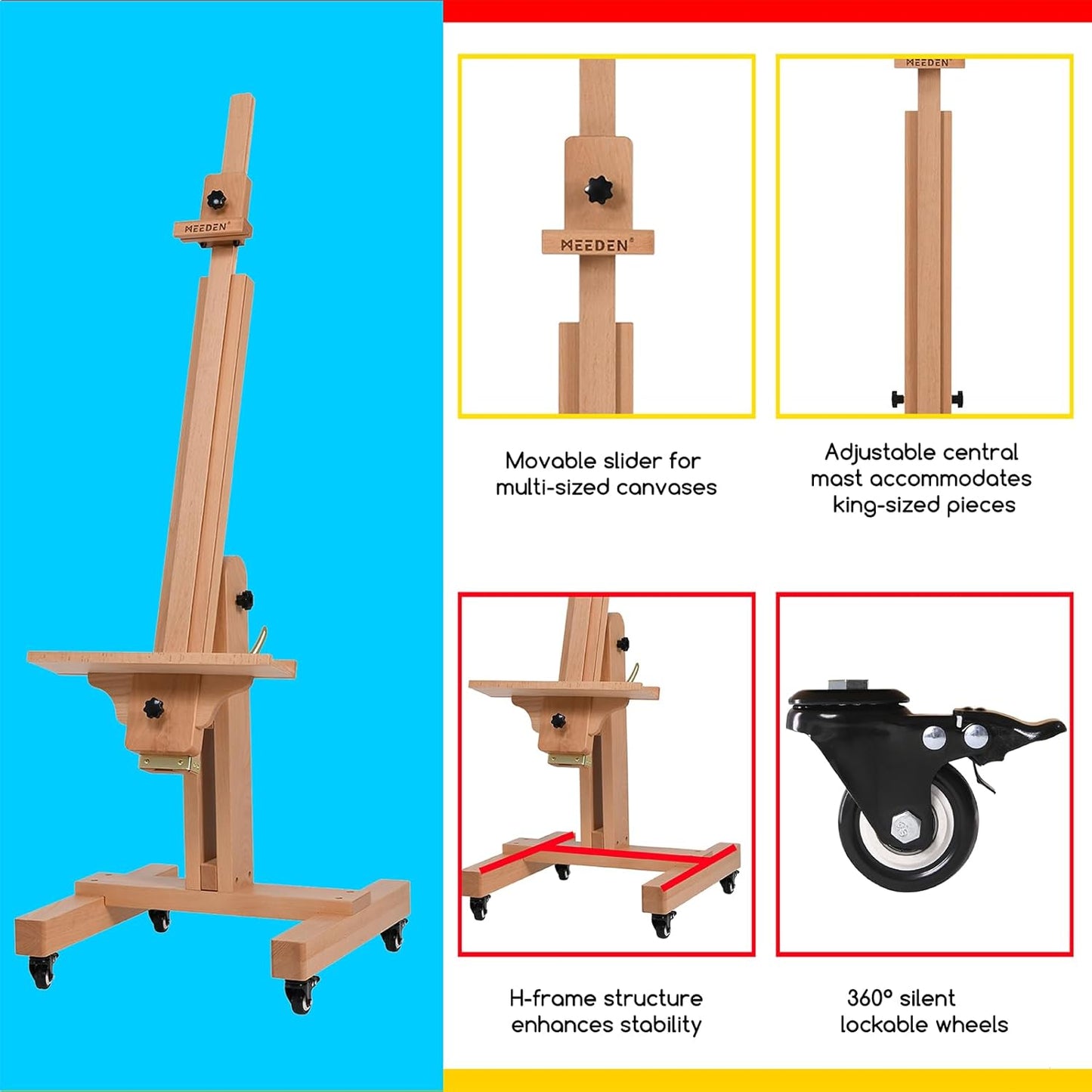 MEEDEN Large Art Easel for Painting: Solid Beech Wood Heavy Duty Artist Easel for Adults Beginner Painters - Professional Painting Easel with Tilts Flat can Holds Canvas Art Up to 71" for Art Studio