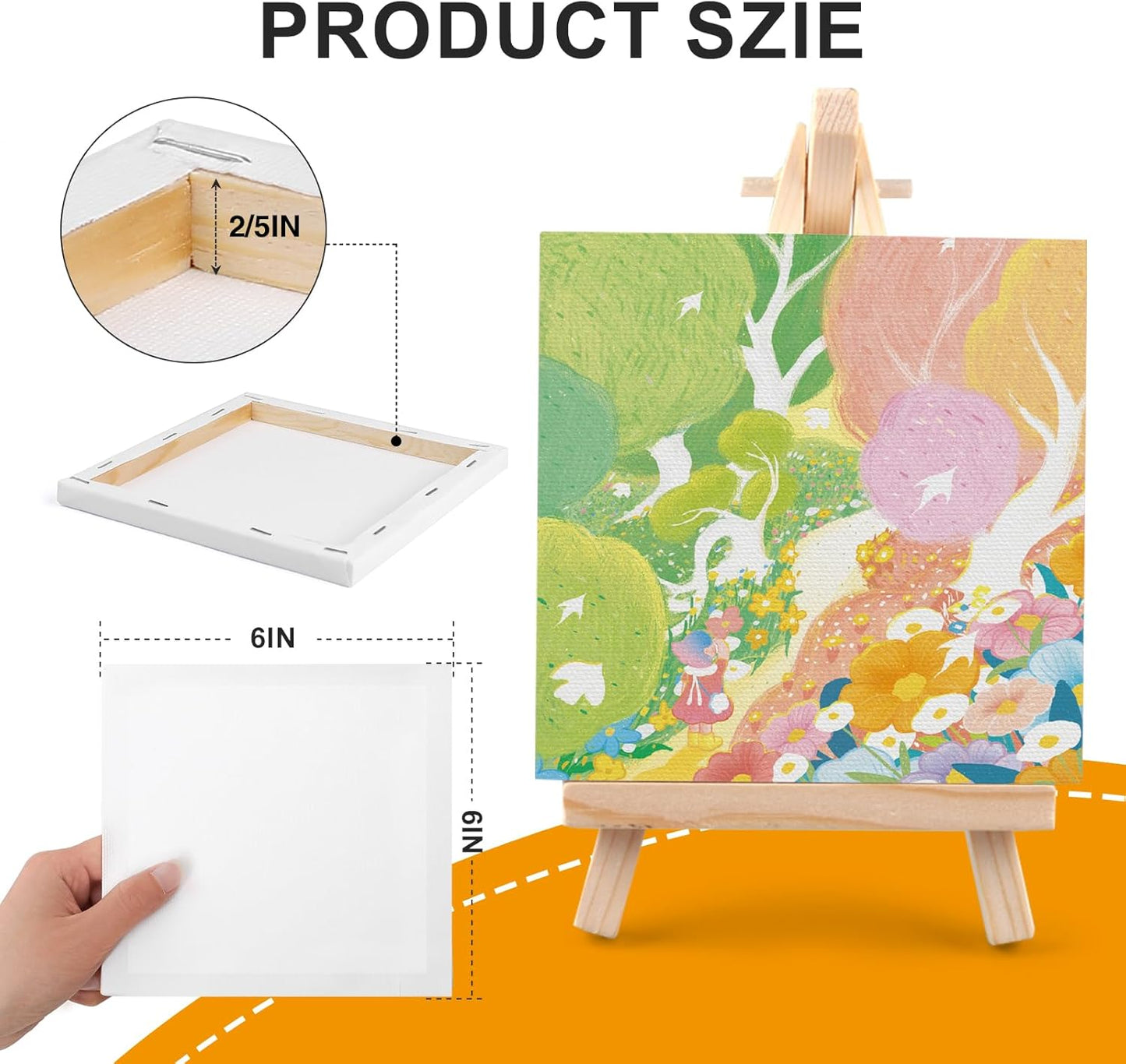 ESRICH Small Stretched Canvas for Painting 6x6 inch, 2/5''Profile Art Primed 8 Pack Canvases for Painting, Cotton Small Professional Blank Paint Canvas for Kids and Art Supplies, for Acrylics, Oils.