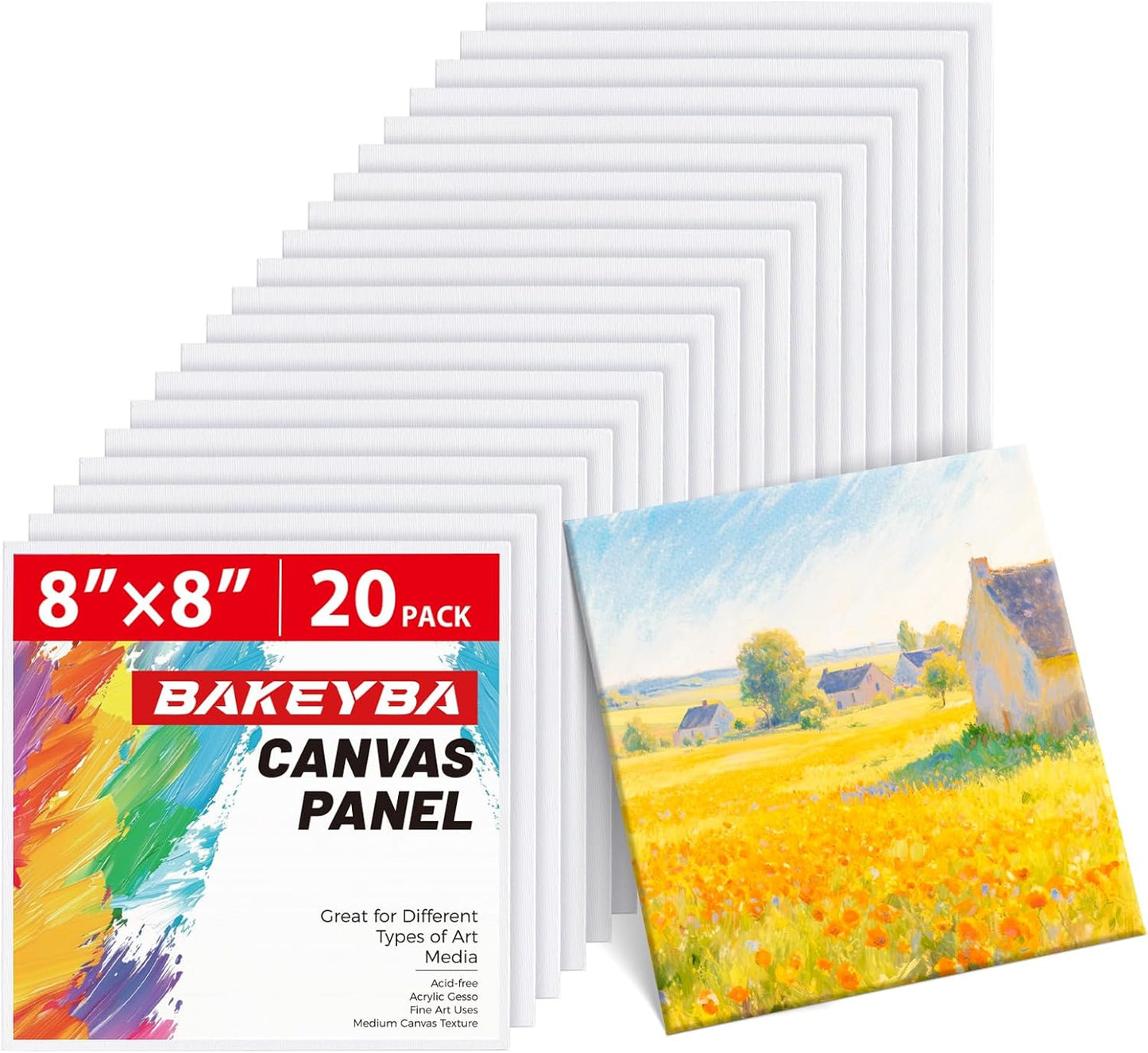 8x8inch Small Canvases for Painting, 20 Pack Canvas Boards Primed Acid Free for Oil, Watercolor, Acrylic Paint