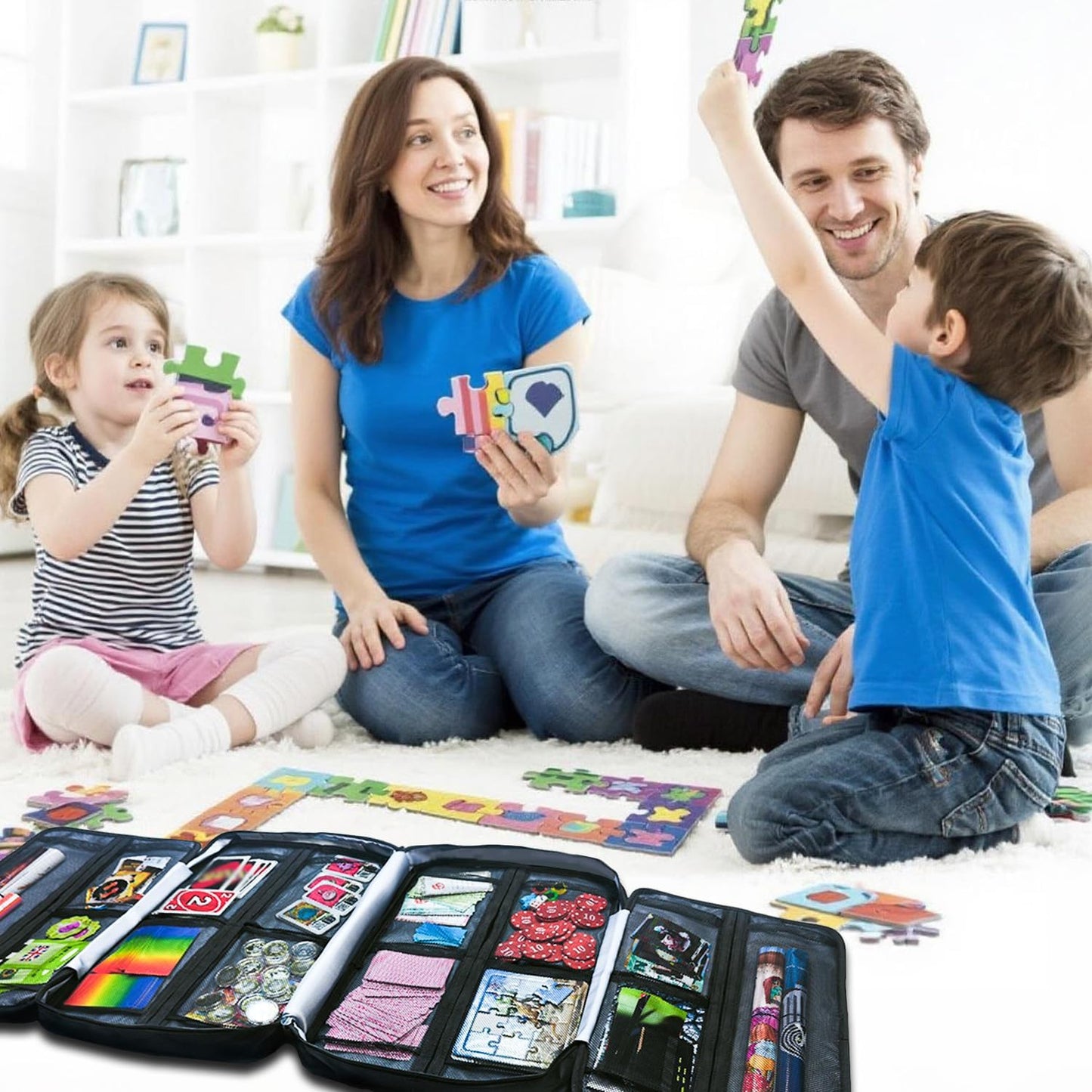 17-Pocket Board Game Organizer Carry Case - Storage & Travel Case for Games, Cards, Tokens, Dice Accessories.