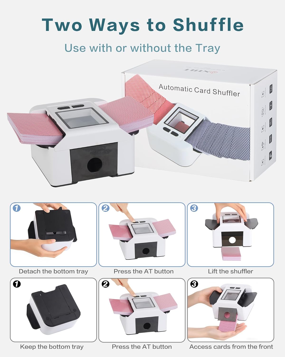 ONTILT M1 Automatic Card Shuffler with AUTO & Manual Mode, Low Noise, Rechargeable Built-in 200mAH Battery, Portable Electric Shuffling Machine for 1-2 Decks Poker, UNO, Blackjack, Skip-Bo, Phase 10