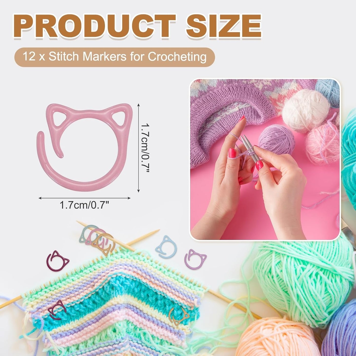 PATIKIL Cat Crochet Stitch Markers, 12 Pack Stitch Marker for Knitting Crocheting Supplies Cute Metal Spiral Knit Clip Ring Counters for Crochet Yarn DIY Crafts, Dusty Pink