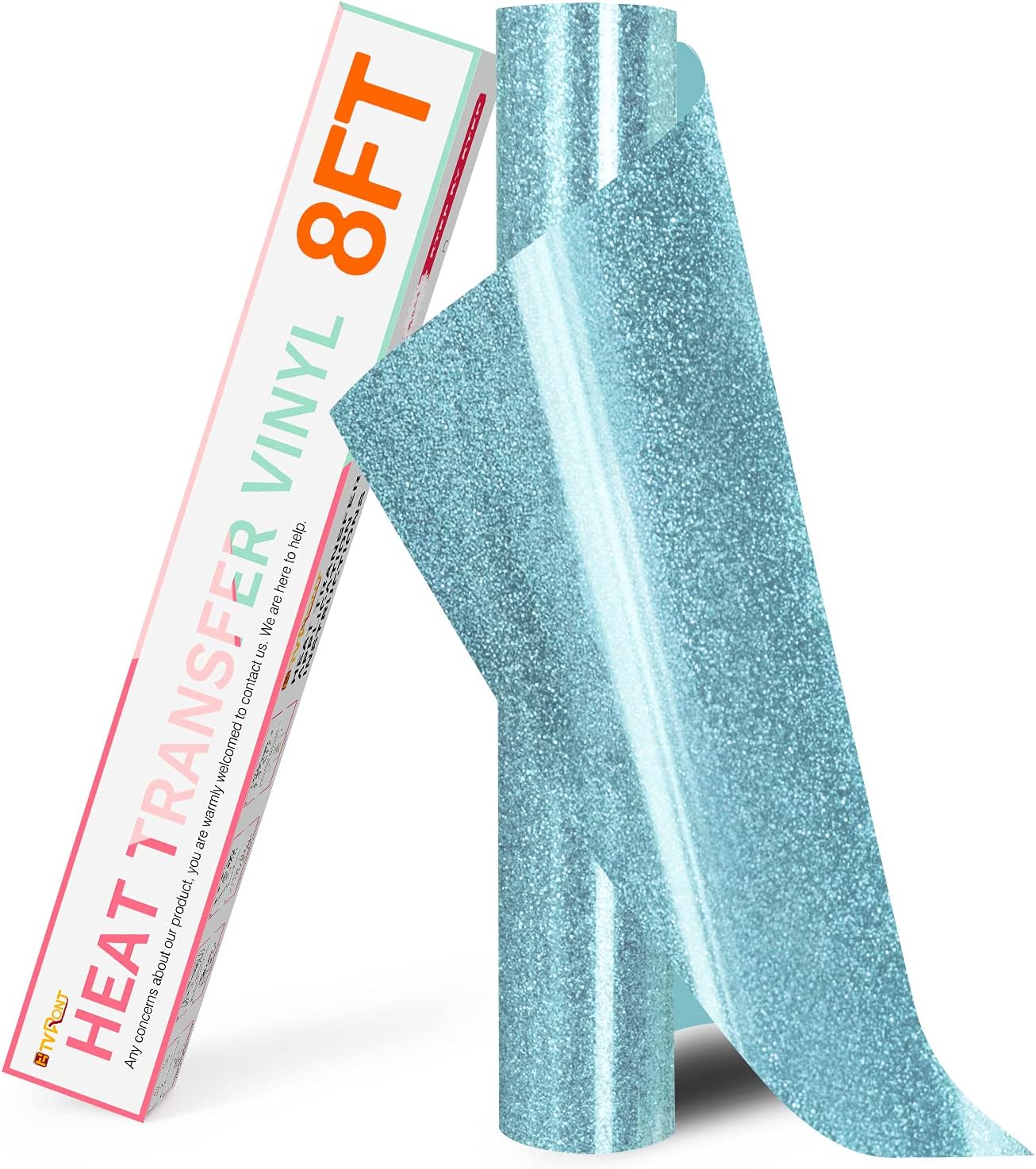 HTVRONT Blue Glitter HTV Heat Transfer Vinyl - 10" x 8ft Glitter Iron on Vinyl for Shirts, Easy to Cut & Weed for Heat Vinyl Design (Light Blue)