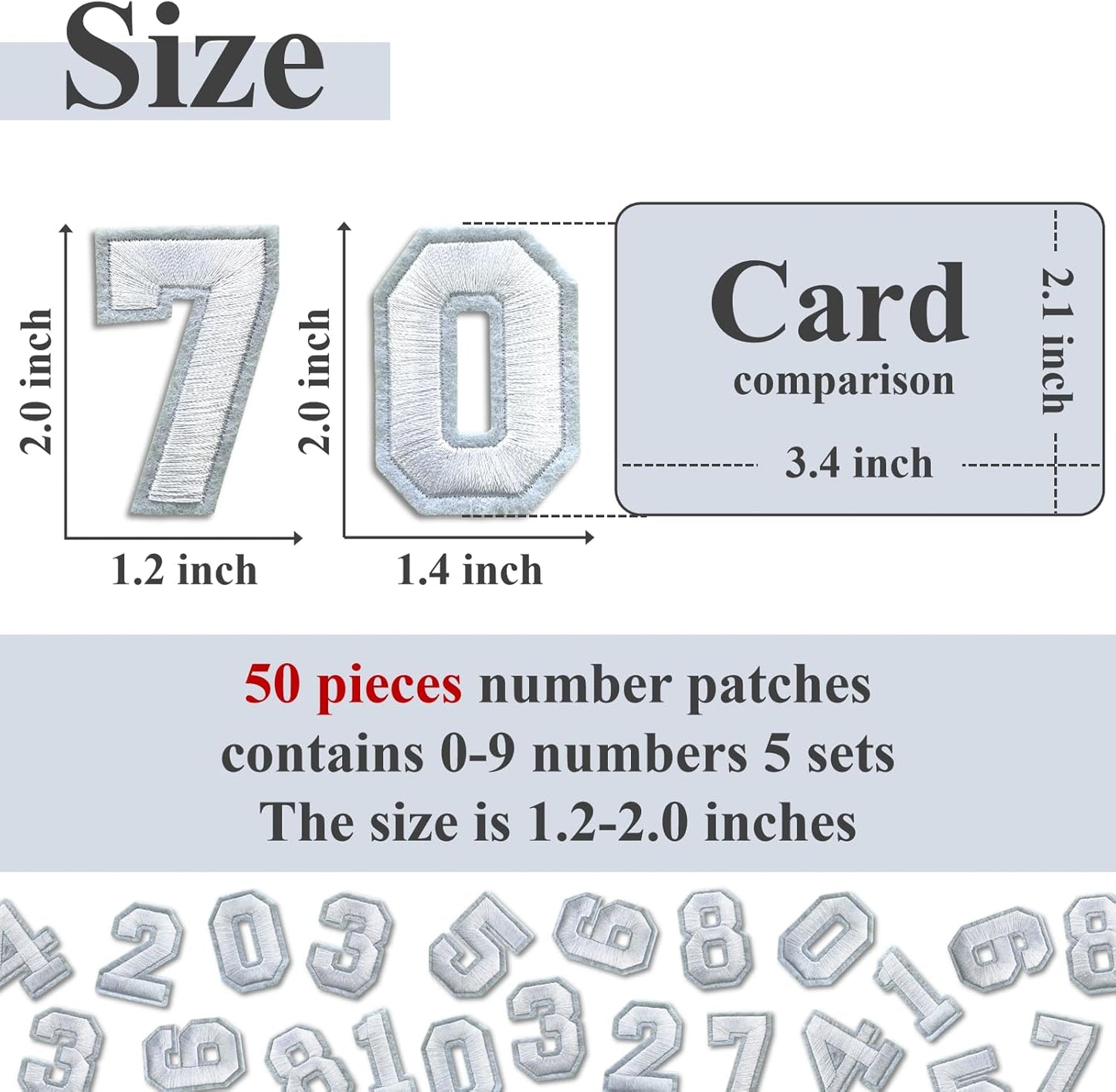 Number Iron On Patches, Numbers 0-9 Embroidery Applique Patch, DIY Decorative Heat Press Patches for Clothing Jeans Jackets Backpacks Hats (White 50 Pcs)