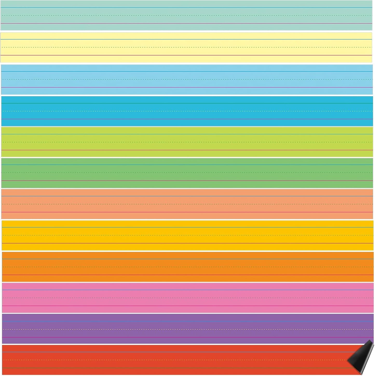 Faccito 12 Pieces Large Magnetic Sentence Strips 3 x 36 inch Dry Erase Sentence Strips Jumbo Multicolor Magnetic Handwriting Paper with Lines for Teacher Whiteboard Classroom School Supplies