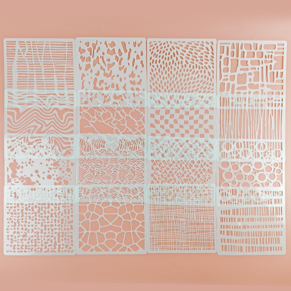 16 Pcs Layering Stencils for Painting, 6"x6" Mixed Texture Bubble Dot Waves Stone Crackle Splatter Geometric Stencils for Painting on Card Canvas, Mix Media Spray Paint Templates