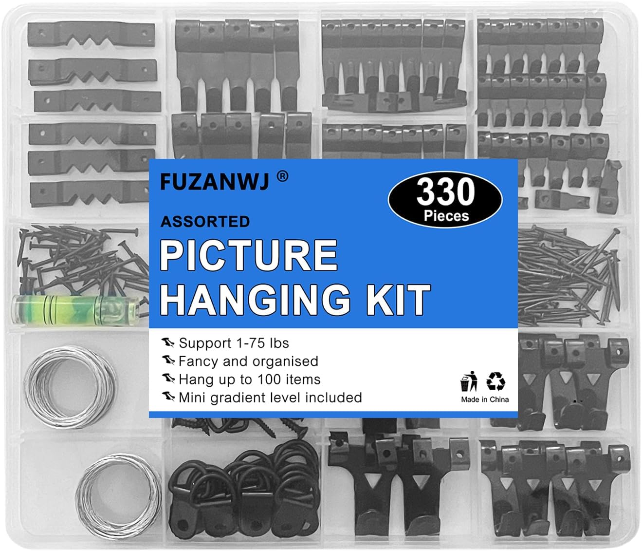 Picture Hanging Kit, 330pcs Picture Hangers, Wall Hangers, Nails for Hanging Pictures, Wall Hanging Kit, Hanging Wire, Screw Eyes, D Ring and Picture Hanging Tool for Frame Canvas Mounting