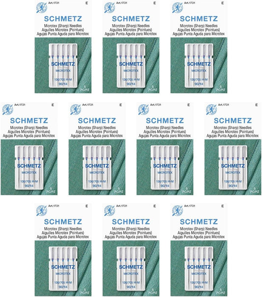 SCHMETZ Microtex Sharp Sewing Machine Needles - Quilting & Topstitching Supplies, Size 90/14, 5-Needle Card, Pack of 10