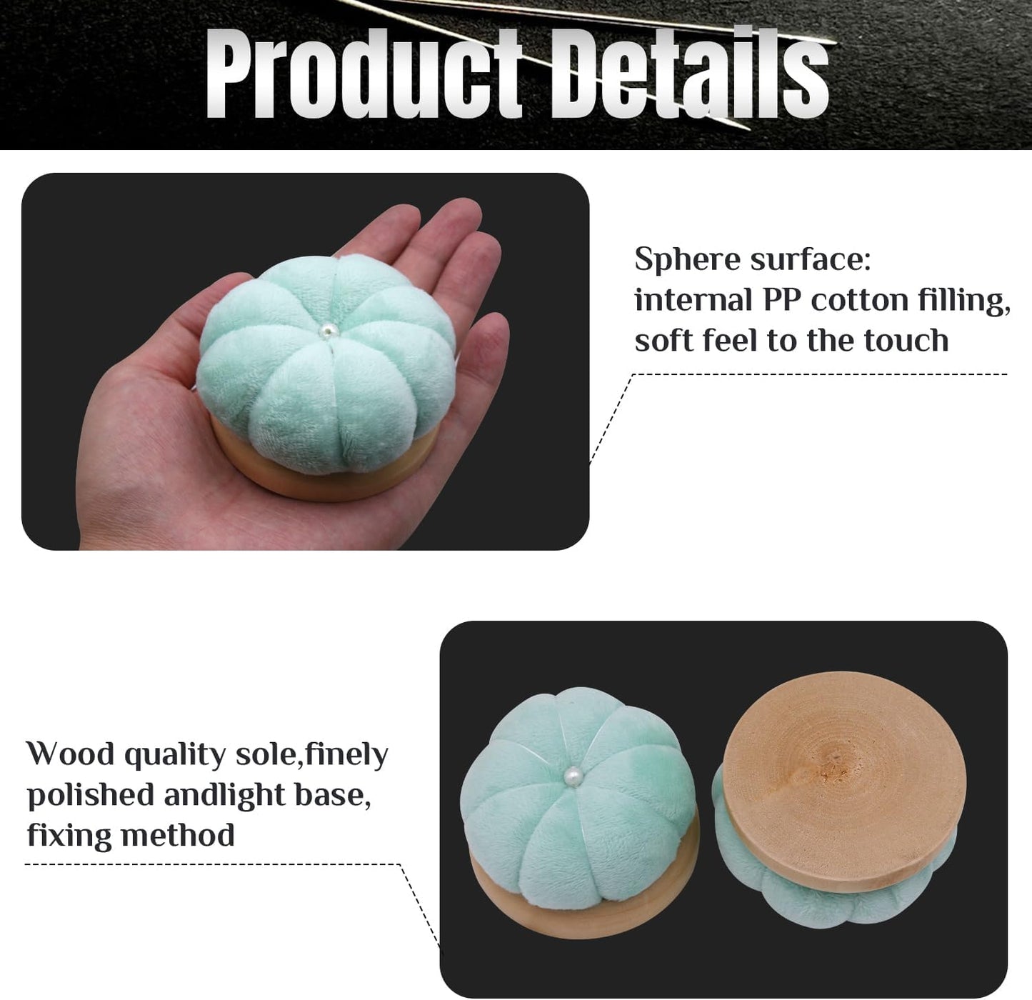 Uxney Pin Cushion,Wooden Sewing Pin Cushion Pincushion Needle Cushion for Sewing Quilting Needlework DIY Crafts(Light Green,2 PCS)