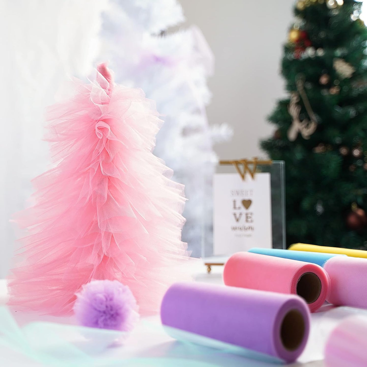 MEEDEE Pastel Tulle Ribbon 6 Rolls Tulle Fabric Spool Ribbon, 6 inch by 25 Yards/Spool, Perfect for Tutus DIY Wedding Table Skirt Rainbow Party Decorations Gift Wrapping