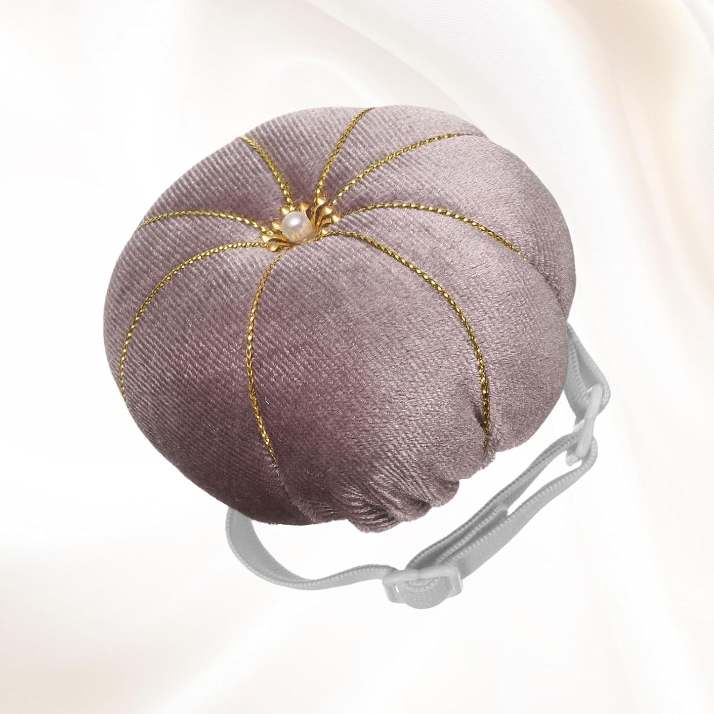 HARFINGTON Wrist Pin Cushion Wristband Sewing Pincushion Polyester Pin Holder Wearable Pumpkin Shaped Needles Wristband for Sewing Quilting Needlework DIY Crafts, Gray