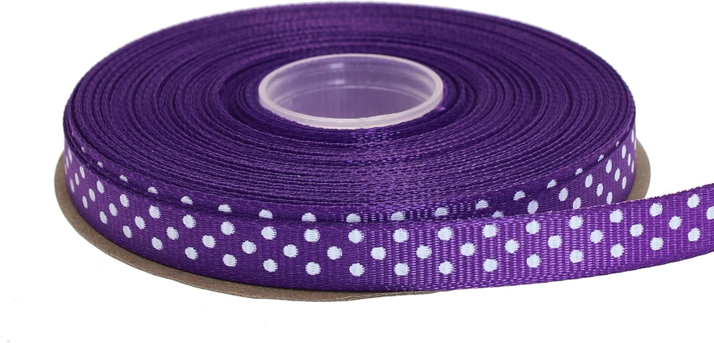Polka Dot Grosgrain Ribbon 25 Yard Each Roll 100% Polyester (3/8", Purple)