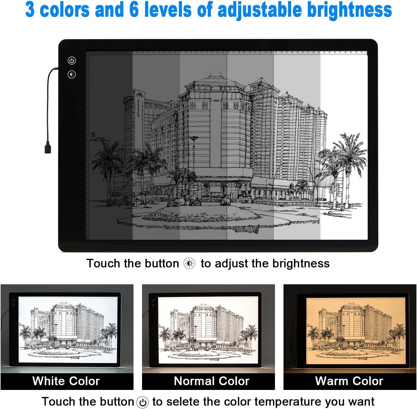 LUXJOYFUL A2 Large Rechargeable Light Box for Tracing,Diamond Painting Light Board 3 Color and stepless dimming,Built-in 5200mAh Battery,Ultra-Thin LED Light Pad for Drawing Vinyl Weeding Animation