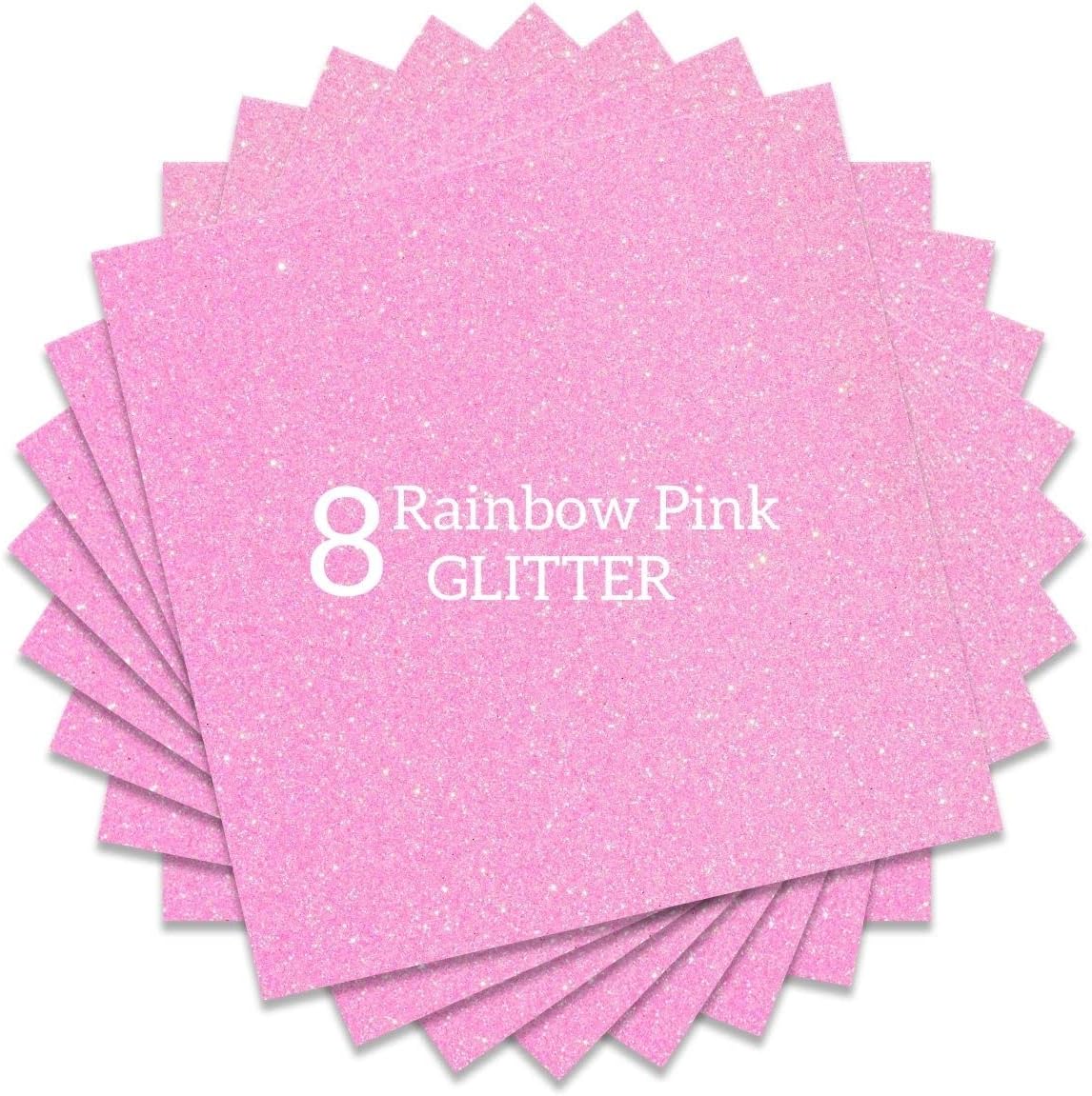Rainbow Pink Glitter HTV Heat Transfer Vinyl Bundle 8 Sheets-12 x12 Iron on for DIY Shirts Gifts