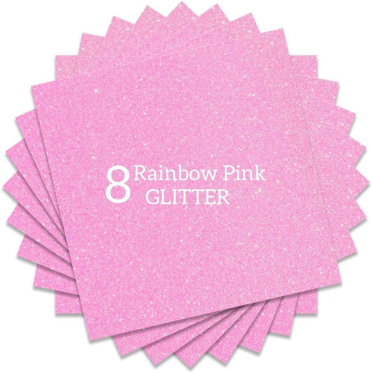 Rainbow Pink Glitter HTV Heat Transfer Vinyl Bundle 8 Sheets-12 x12 Iron on for DIY Shirts Gifts