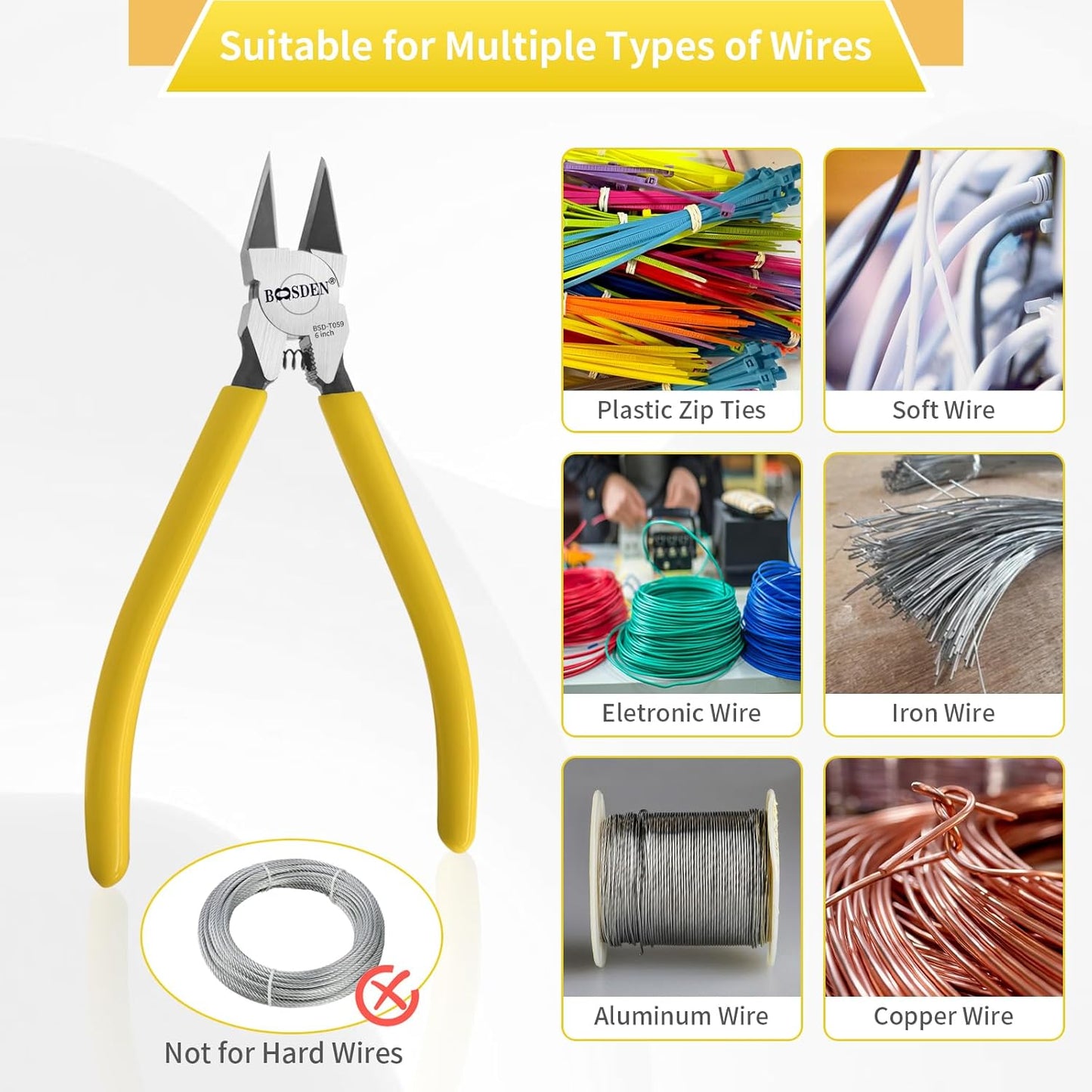 BOOSDEN 5 PACK 6'' Wire Cutters, Diagonal Cutting Pliers, Dikes Side Cutters, Barbed Wire Snips, Precision Spring Loaded Wire Cutters, Mini Wire Cutter Set for Floral, Electrical, Crafting, DIY