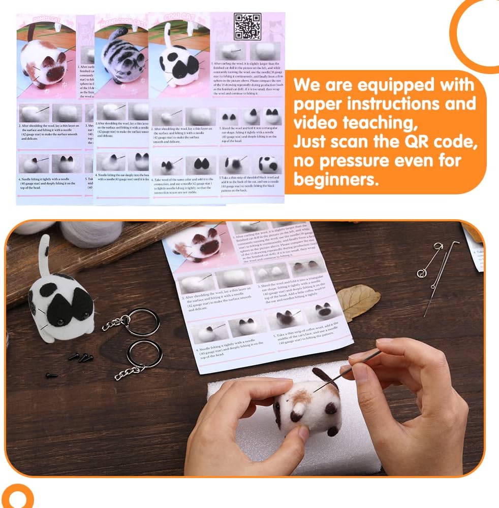Mayboos Needle Felting Kit,3 Pieces Making Wool Needle Felting Starter Kit with Instruction,Felting Foam Mat and DIY Needle Felting Supply for DIY Craft Animal Home Decoration