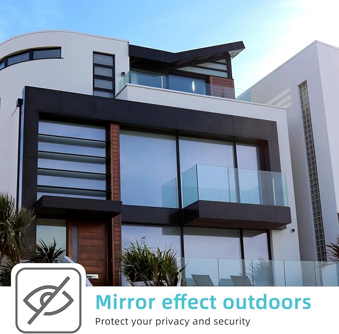 Filmgoo Window Privacy Film One Way Daytime Mirror Tint Treatments UV Heat Control Vinyl Stickers Sun Block Glass Paper Door Covering Reflective (Light Blue Silver, 29.5 Inch x 13.1 Feet)