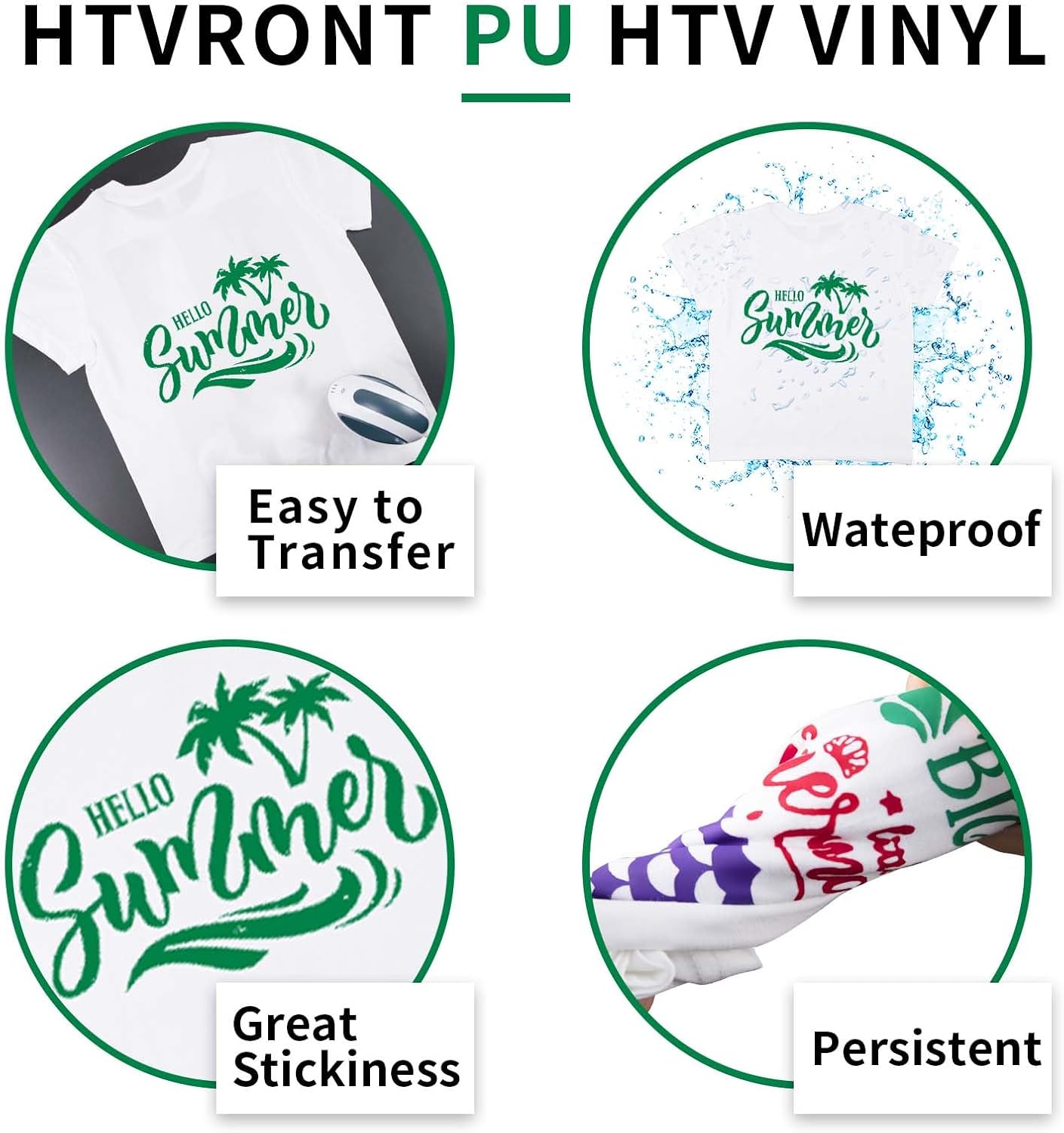 HTVRONT Green HTV Heat Transfer Vinyl - 24 Pack 12"x12" Green Iron on Vinyl Sheets for T-Shirt (1 PTFE Sheet Included), PU HTV Vinyl Easy to Cut & Weed for Heat Design