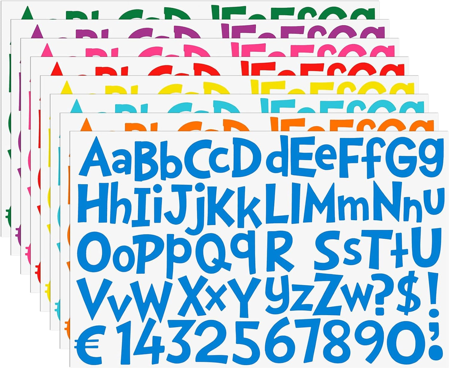 TaoBary 544 Pcs 2 Inch 16 Sheets Large Letter Stickers, Upper and Lower Case, Adhesive Vinyl Alphabet Sticker for Bulletin Board, Poster, Bottle, DIY, Notebook(Colorful,2 Inch)