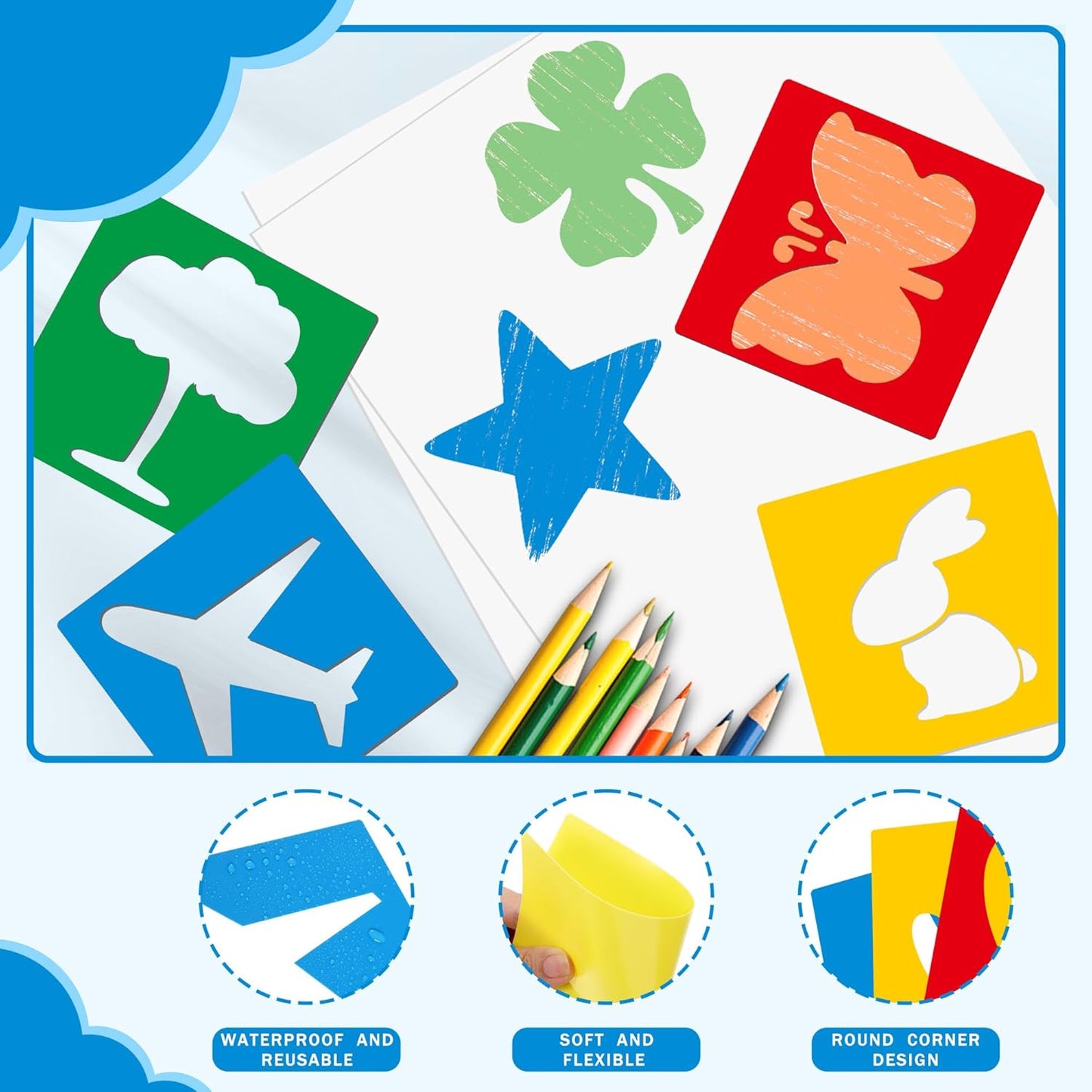 24 Pieces Stencils for Kids,Large Drawing Stencils Chalk Template,8 Inches Washable Shape Template Kit for Crafts,Painting Drawing for Kids Toddlers Preschool(Food, 8 inch)