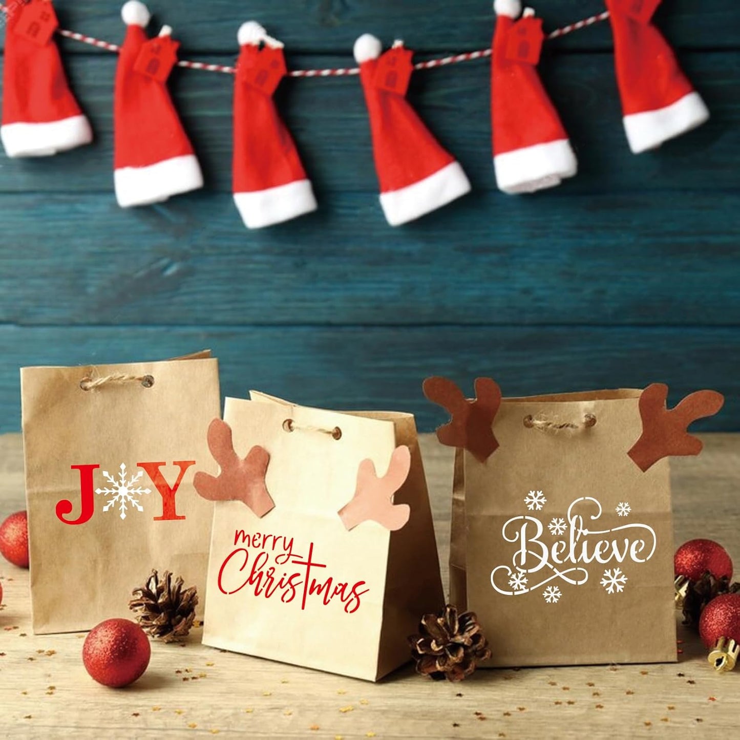 16pcs Merry Christmas Stencils for Card Making Reusable Drawing Believe Christmas Stencils for Painting on Wood Signs, Crafts, Wall Decorations